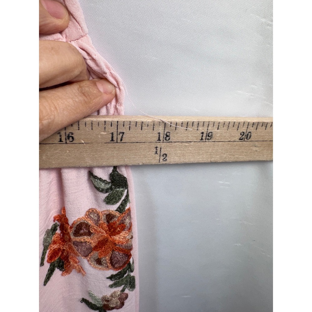 Kindred midi Dress sz L Pink Floral Embroidered Smocked boho cottage core - Picture 6 of 9